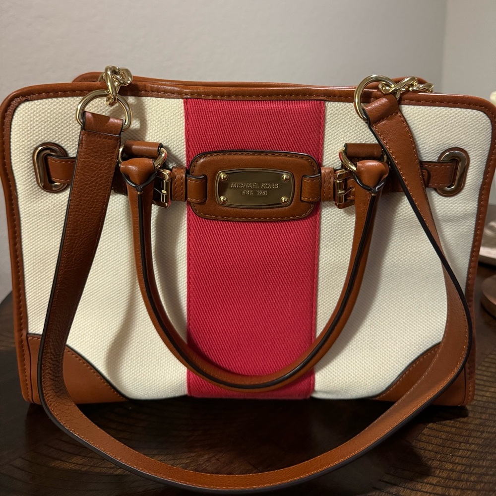 Michael Kors Satchel With Cream/Red Canvas